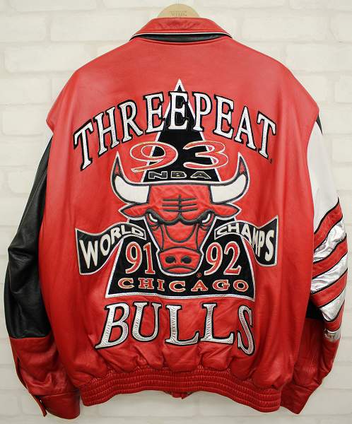 ジェフハミルトン シカゴブルズ 3連覇記念 オールレザージャケット オールレザースタジャン