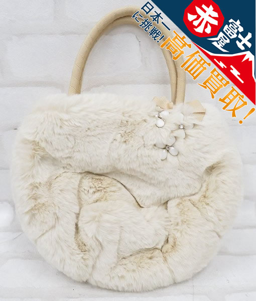 JK2A1650/未使用品 TOCCA FLUFFY BALL フラワーリボン ファーハンドバッグ トッカ