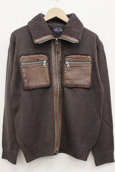 アヴィレックス レザー切替ニットジャケット AVIREX