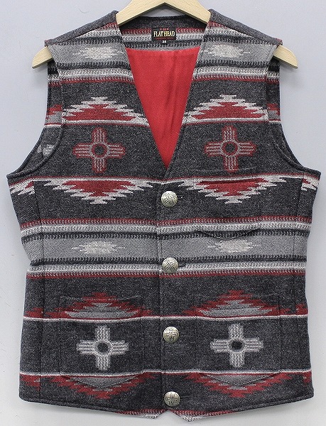 未使用品 フラットヘッド BKV-01 ネイティブ柄ウールベスト